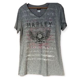 Harley Davidson Gray Bling Tee Shirt Large